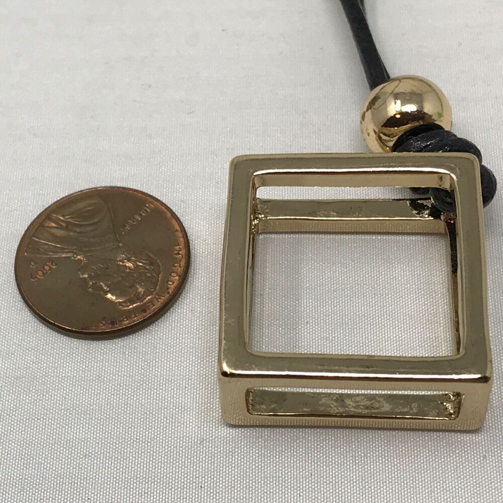 CHICO'S Necklace 3-D Square Gold Tone Metal Pendant Long Cord